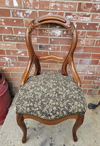 Antique Walnut Chair Balloon Back Carved Back Brown Floral Upholstery #2 Cover