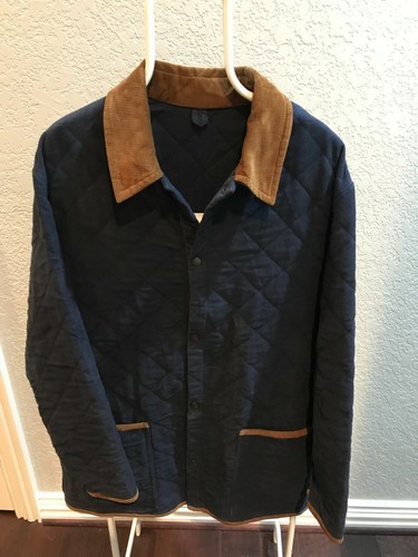 BURBERRY BLACK LABEL giacca trapuntata fienile da uomo taglia 50 navy con finiture in velluto a coste marrone