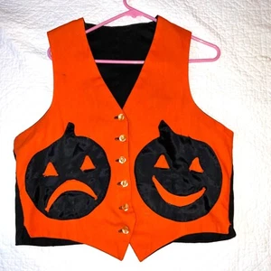 Vintage 70s VEST  size M L costume gothic Halloween pumpkin witch reversible - Picture 1 of 4