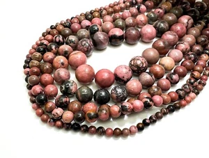 Natural Rhodonite Beads, Pink Rhodonite Smooth Round Gemstone Beads - PG286A - Picture 1 of 8