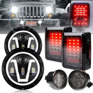 Faros LED de 7" Halo combo para Jeep Wrangler JK 07-18 luces de freno traseras giratorias - Imagen 1 de 19