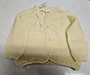 Hand Crocheted Newborn Hand Knit Yellow Cardigan - Picture 1 of 10