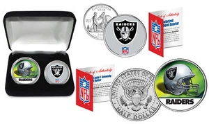 OAKLAND RAIDERS Officially Licensed NFL 2-COIN U.S. SET w/ Deluxe Display Box - Picture 1 of 1