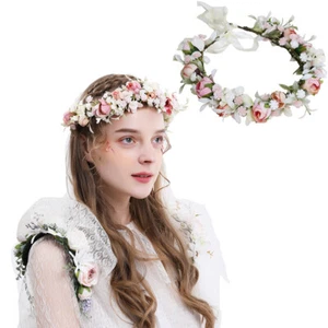 Flower Headband Garland Fake Rose Bridal Wedding Headwear Bridesmaid Tiara - Picture 1 of 17
