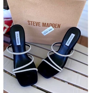 Steve Madden Libbie Sandalias de Tacón con Correa de Estrás Zapatos de Fiesta Negros 10M Nuevos con Etiquetas - Imagen 1 de 11