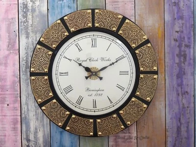 Relógio de parede de latão com moldura de madeira feito à mão decoração de parede relógio de sala de estar - Imagem 1 de 4