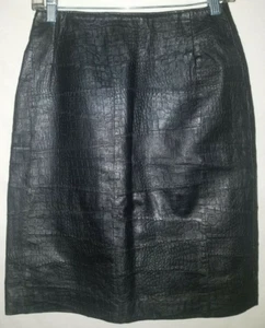 Saka Women's Skirt Pencil Size 38 Black Leather Pebbled Patchwork Back Zip Lined - Picture 1 of 8
