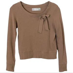 Zara Trafaluc Girls Bow Detail Pullover 100% Cotton Knit Tan Sweater Size M - Picture 1 of 8