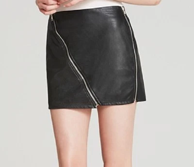 Falda de cuero vegano negra Free People Sanctuary S0062 con cremallera diagonal expuesta $99 Foto 1 de 4