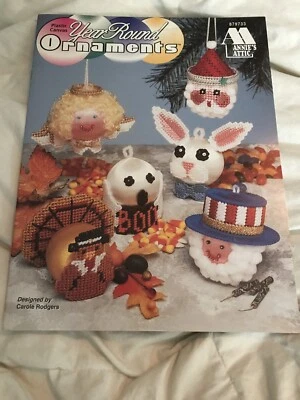 Plastic Canvas Pattern Booklet-Year Round Ornaments-Santa-Angel-Snowman-Reindeer - Image 1 of 4