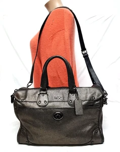 COACH RHYDER METALLIC BRONZE LEATHER SARCHEL CROSSBODY HANDBAG 33739 - Picture 1 of 20