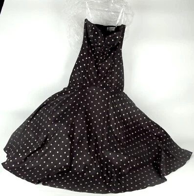 Vestido de noche formal brillante de graduación talla 6 negro con puntos dorados brillantes nuevo sin etiquetas Foto 1 de 4