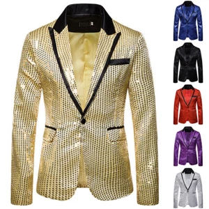 Mens Shiny Sequins Slim Fit Blazer Coat Vintage 70s 80s Disco Party Suit Jacketצ - Picture 1 of 18