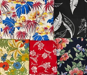 Lot of 5 Vintage Tropical Flower pattern Fabric Samples Remnants  NYC Collector - Picture 1 of 6