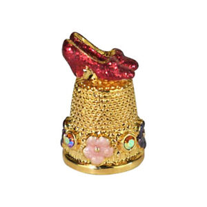Kirks Folly Ruby Slippers Thimble Plated Goldtone Hand Enameled 1" x 3/4"