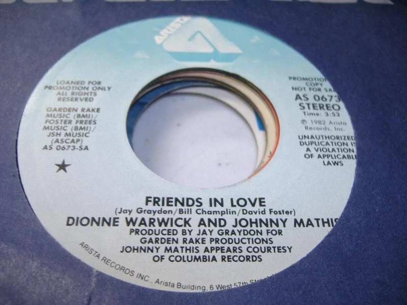 Soul Promo 45 DIONNE WARWICK & JOHNNY MATHIS - Friends In Love on Arista - Image 1 of 1