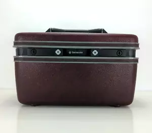 Vintage Samsonite Red / Brown Train Makeup Case Storage Box w/ Mirror Used - Picture 1 of 12