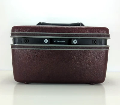Vintage Samsonite Red / Brown Train Makeup Case Storage Box w/ Mirror Used - Image 1 of 4