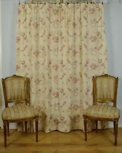 Deliziosamente graziosa antica tenda francese grande cotone/drappo rose rosa C1900 - Foto 1 di 24