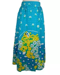 Malia Honolulu Vtg Skirt Novelty Sz 10 High Waist Cotton Floral Bird Blue 70s - Picture 1 of 9