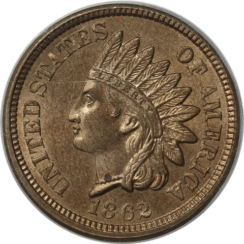 1862 Indian Head Cent - Copper Nickel 1c, PCGS  MS 63 - Nice Original, OGH Cover