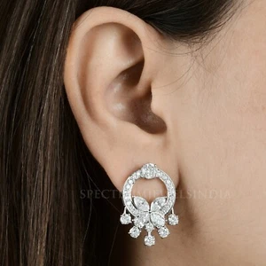 H/SI Marquise Diamond Dangle Earrings 14k White Gold Anniversary Gift 5.55 Ct. - Picture 1 of 11