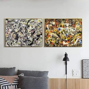 Framed Canvas Print Art Combo Painting 2 Pieces by Jackson Pollock Series#5 - Picture 1 of 19