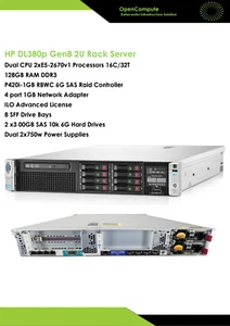 Server HP DL380p G8 dual cpu 2xE5-2670v1 @2.60G (16C/32T)/ RAM 128Go/ 2X300GB - Photo 1/6