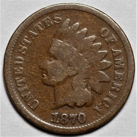 1870 Indian Head Cent - US Semi-Key 1c Penny Coin - L37 Cover