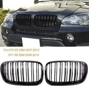 Gloss Black Bumper Intake Kidney Grills Grille For BMW X5 X6 E70 E71 2007-2014 - Picture 1 of 12