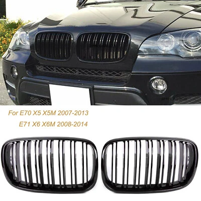 Gloss Black Bumper Intake Kidney Grills Grille For BMW X5 X6 E70 E71 2007-2014 - Image 1 of 4