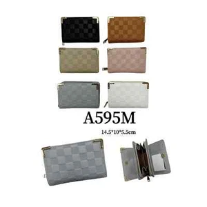 A595 Ladies Folded Wallet Purse Magdot ID Window Zip Coin Pocket Gold Detail - Picture 1 of 7
