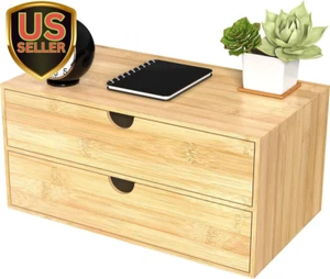 Bamboo Desk Organizer with 2 Drawers, Wooden Countertop Drawers Organizer, Ta... - Picture 1 of 12