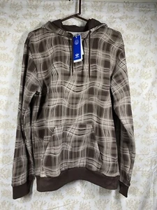 Adidas Originals Men's Reveal Allover Print Graphic Hoodie Brown Wavy Plaid READ - Picture 1 of 10