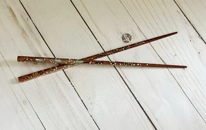 Par de palillos de madreperla Wakasa Nuri japoneses lacados con incrustaciones 9 pulgadas - Imagen 1 de 6