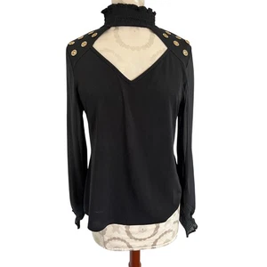 Belldini Langarm hochgeschlossene Bluse mit transparenten Ärmeln Small - Bild 1 von 9