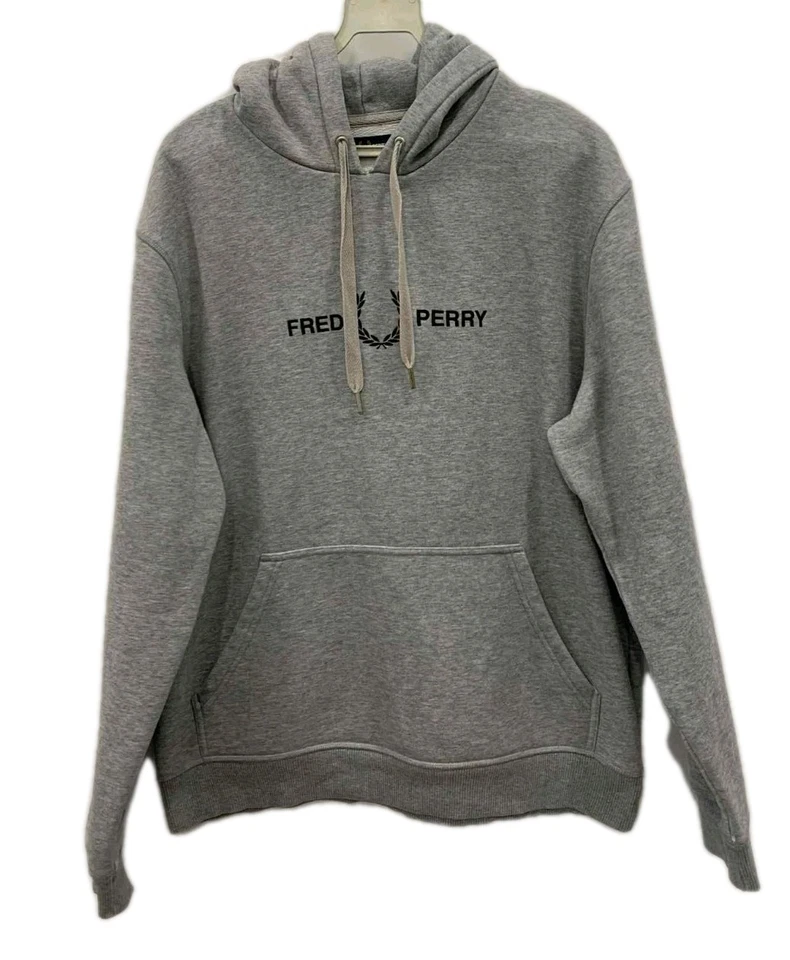 Moletom Fred Perry com capuz cinza pulôver logotipo louro tamanho G autêntico #87 - Imagem 1 de 4