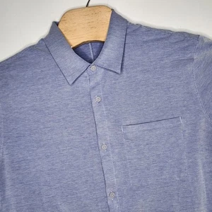 Lululemon Shirt Mens Large Blue Button Up Live In Practice Short Sleeve Stretch - Picture 1 of 7