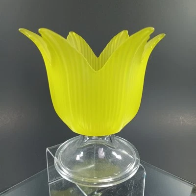 Vintage Yellow Glass Flower Candle Holder, Ribbed Tulip Potpourri Jar, Catch All - Image 1 of 4