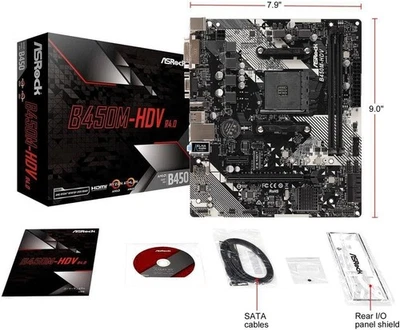 ASRock B450M HDV R4.0 Motherboard AM4 DDR4 MicroATX for AMD Ryzen CPUs - Image 1 of 4