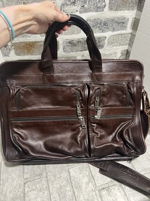 Vtg TUMI Alpha Brown Leather Expandable Briefcase Attaché Retro Travel Bag - Image 1 of 4