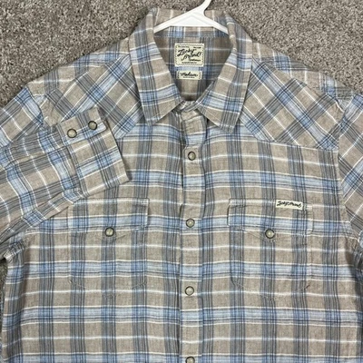 Lucky Brand Shirt Mens Medium Brown Blue Plaid Western Pearl Snap Long Sleeve - Image 1 of 4