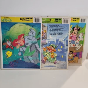 Vintage 1980s Frame Tray Puzzles Lot Of 3 Little Mermaid Sesame Street Disney - Picture 1 of 10
