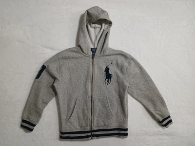 Polo Ralph Lauren Big Pony Kids Boys Size S(8) Heather Gray Navy Full Zip Hoodie - Image 1 of 4