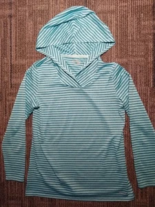 Eddie Bauer Travex Women’s Medium Lightweight Hoodie Blue Striped Long Sleeve - Picture 1 of 11