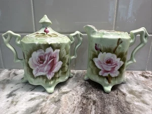 Lefton China Green Heritage 511 rosa rosa HP set crema e zuccheriera PO-VG++ - Foto 1 di 20