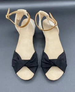 Merona Sandals Womens 8 Wedge Espadrille Cross Strap Beige Black  Faux Leather - Picture 1 of 7