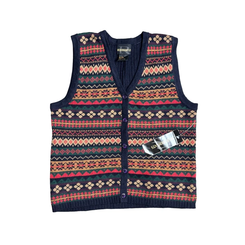 Винтажный требования геометрический вязаный свитер жилет размер женщин средний новый с Ярлыками - Изображение 1 из 4