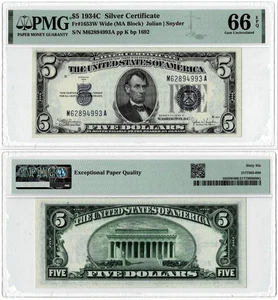 FR.# 1653W 1934-C $5 SILVER CERTIFICATE NOTE~PMG GEM UNC 66 EPQ - Picture 1 of 1
