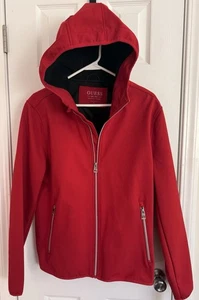 GUESS MEN'S LONG SLEEVE SOFTSHELL RED JACKET SIZE MEDIUM HOODED New - Picture 1 of 9